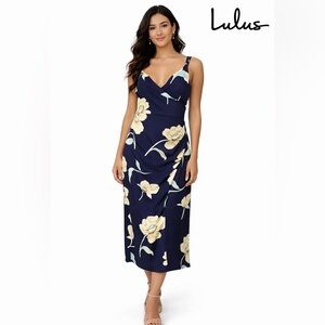 Lulus Navy Floral Maxi Dress Medium Spaghetti Strap BOHO cottage core flowy